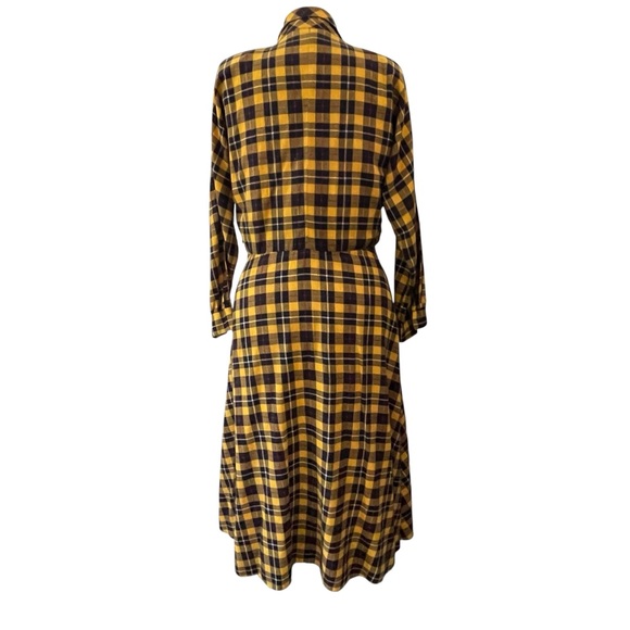 Lerner! Vintage Yellow Buffalo Plaid Women's Midi Dress Fleece cotton Sz: M - Picture 3 of 9